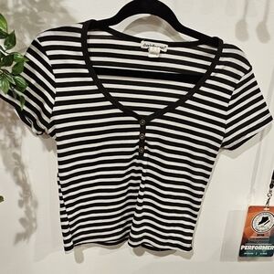Charlotte Russe Shirt | Charlotte Russe Crop Top | S | Black & white | stripes |